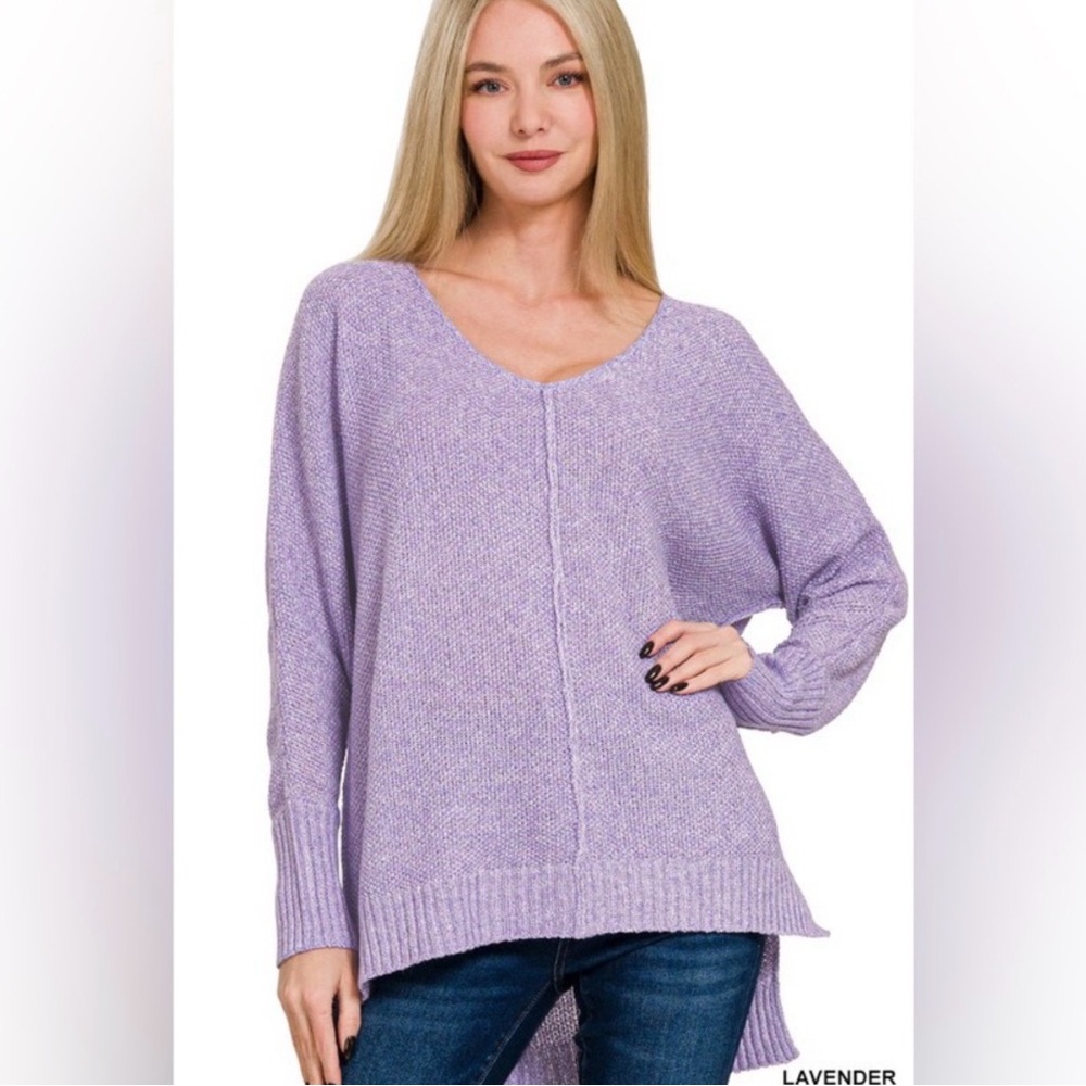 Zenana Outfitters Lavender V-Neck Sweater Large